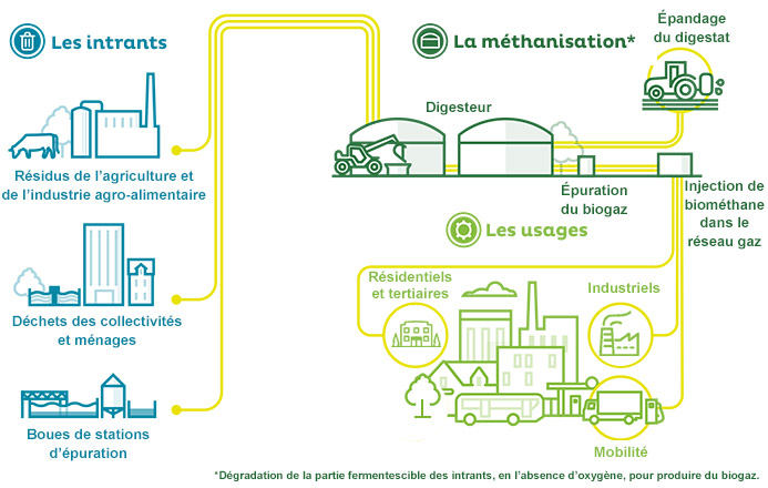 Schéma de la méthanisation à l'injection : les étapes clés